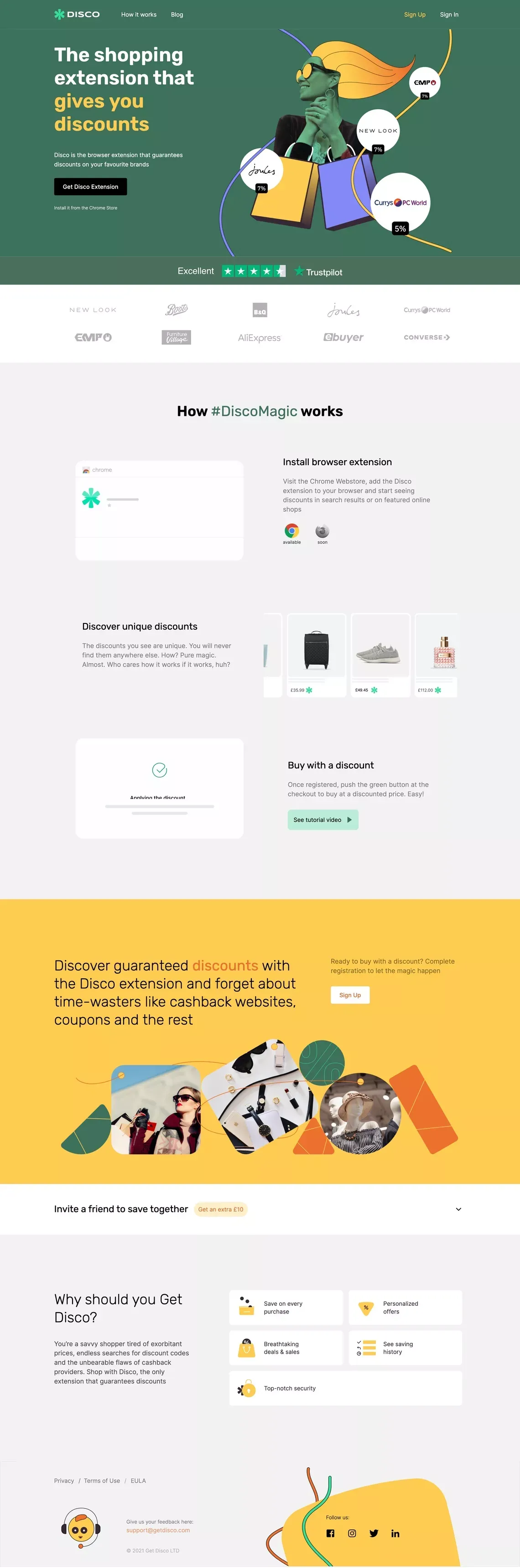 Disco | The Instant Discount Generator - Landing design