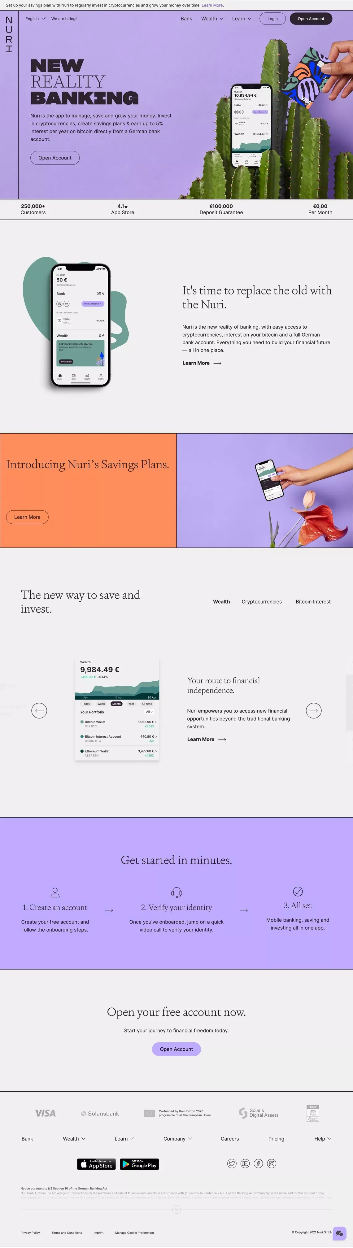 Nuri, Formerly Bitwala: New Reality Banking - Landing design