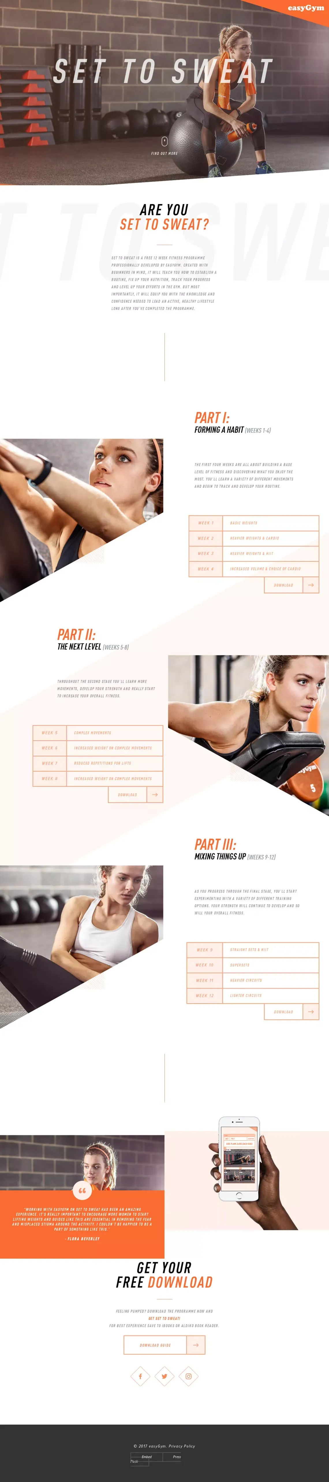 Set to Sweat - Free 12 Week Fitness Programme - easyGym - Landing design
