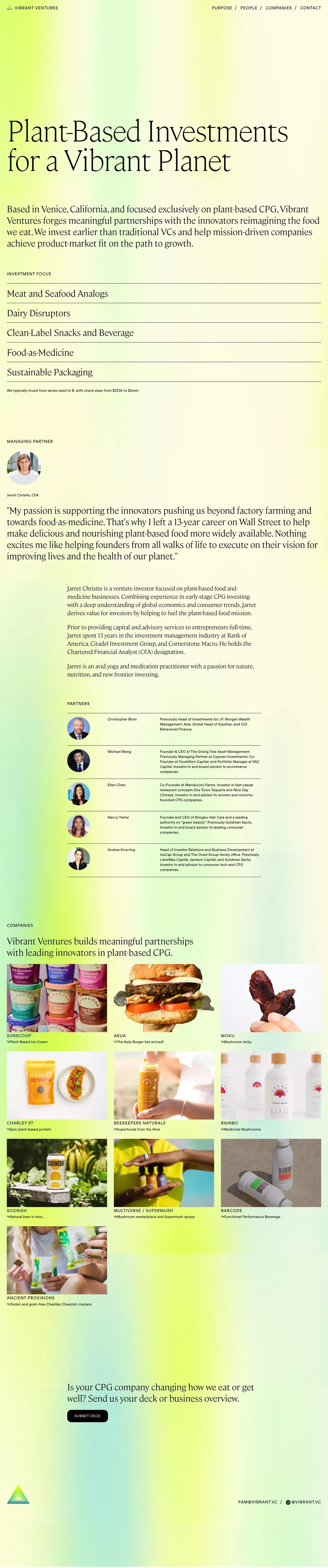 Vibrant Ventures – Plant-Based Investments - Portfolio design