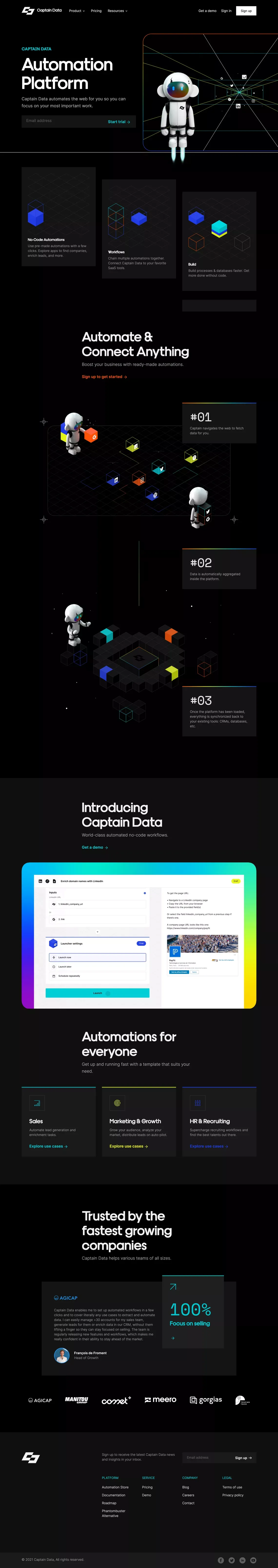 Automation Platform | Captain Data - Landing design