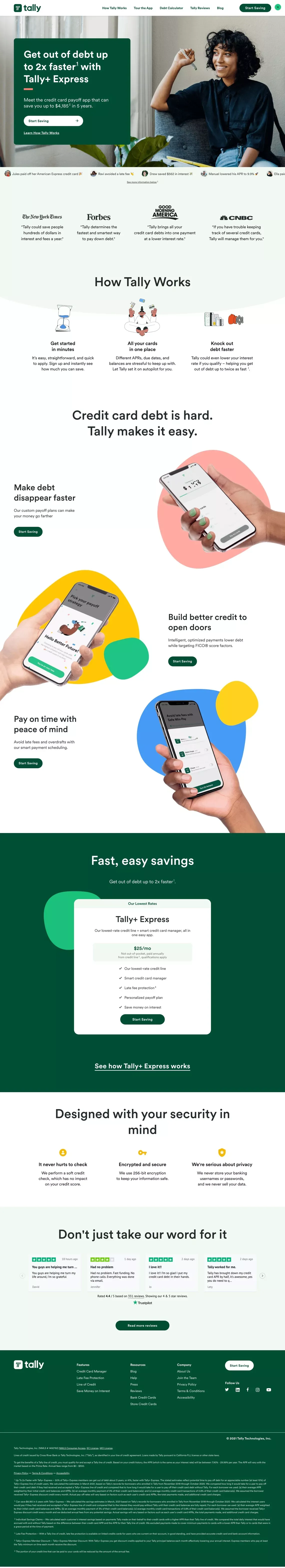 Pay Down Your Credit Card Debt Faster and Save Money — Tally - Landing design