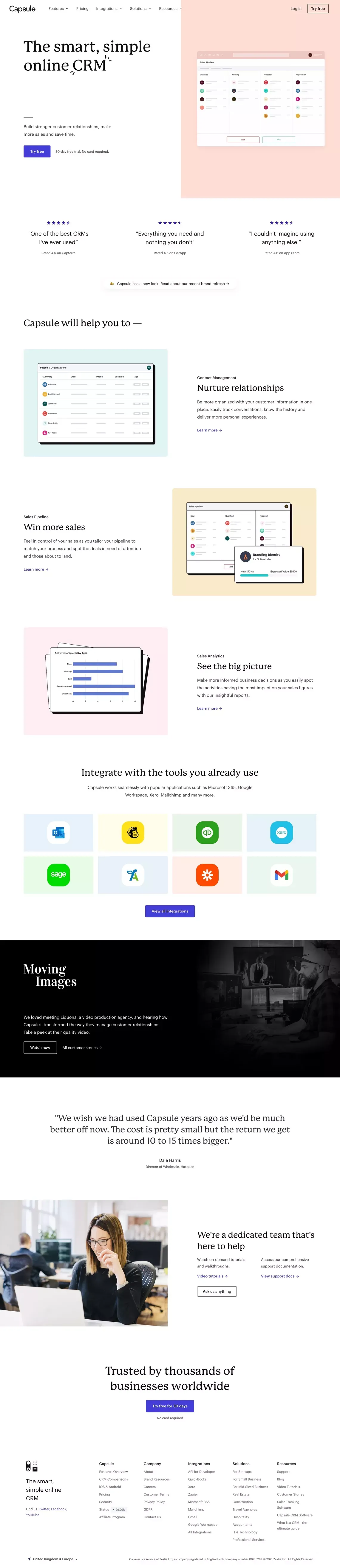 CRM Made Simple | Capsule - Landing design