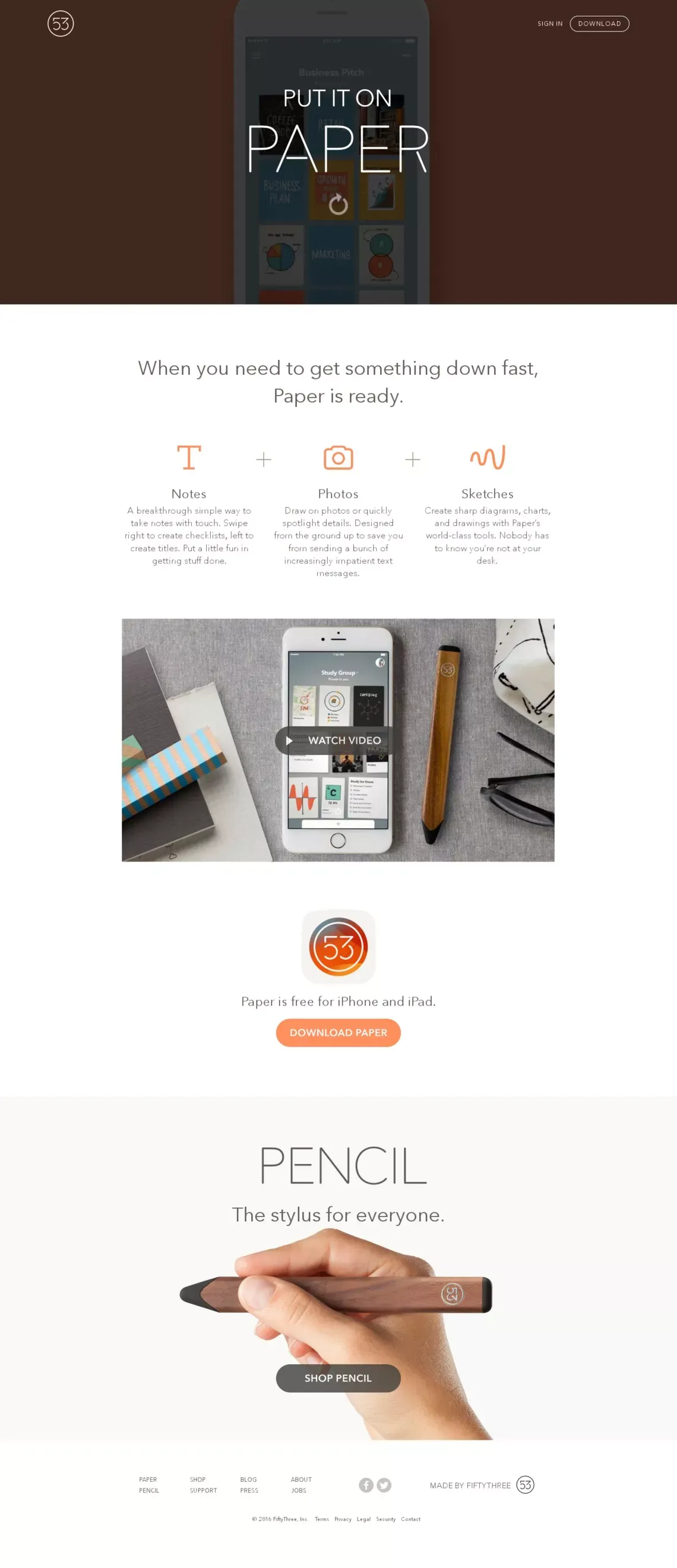 Paper & Pencil by FiftyThree - Landing design