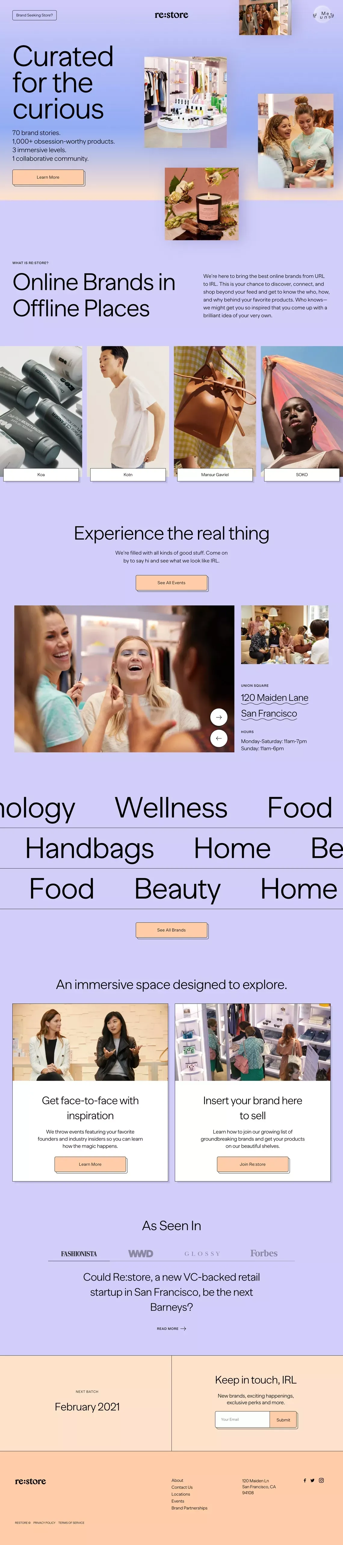 Re:store - Bringing best online brands from URL to IRL - Landing design