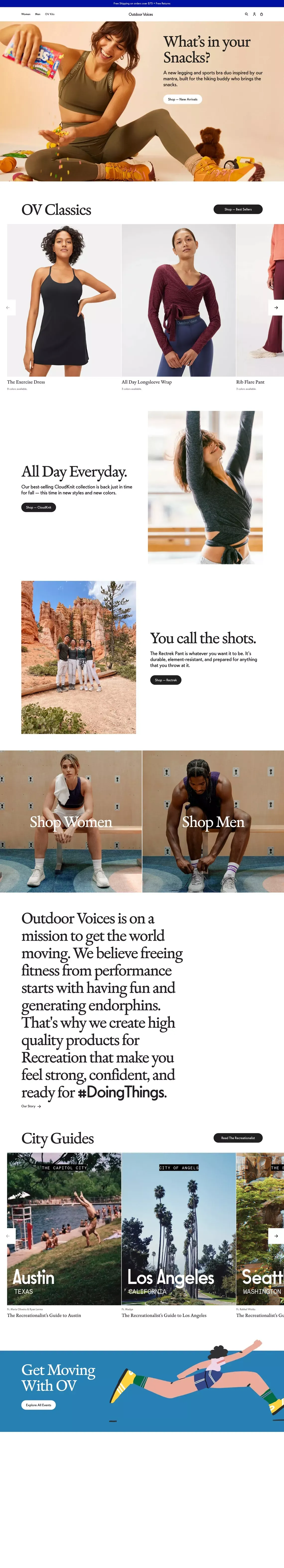 Outdoor Voices — Technical Apparel for Recreation - Ecommerce design