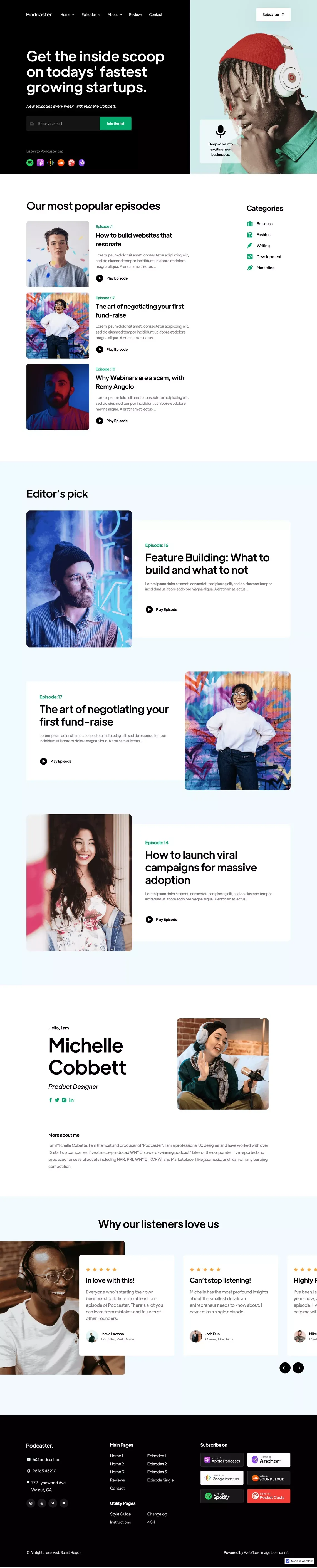 Podcaster - Podcast Webflow Template - Template design