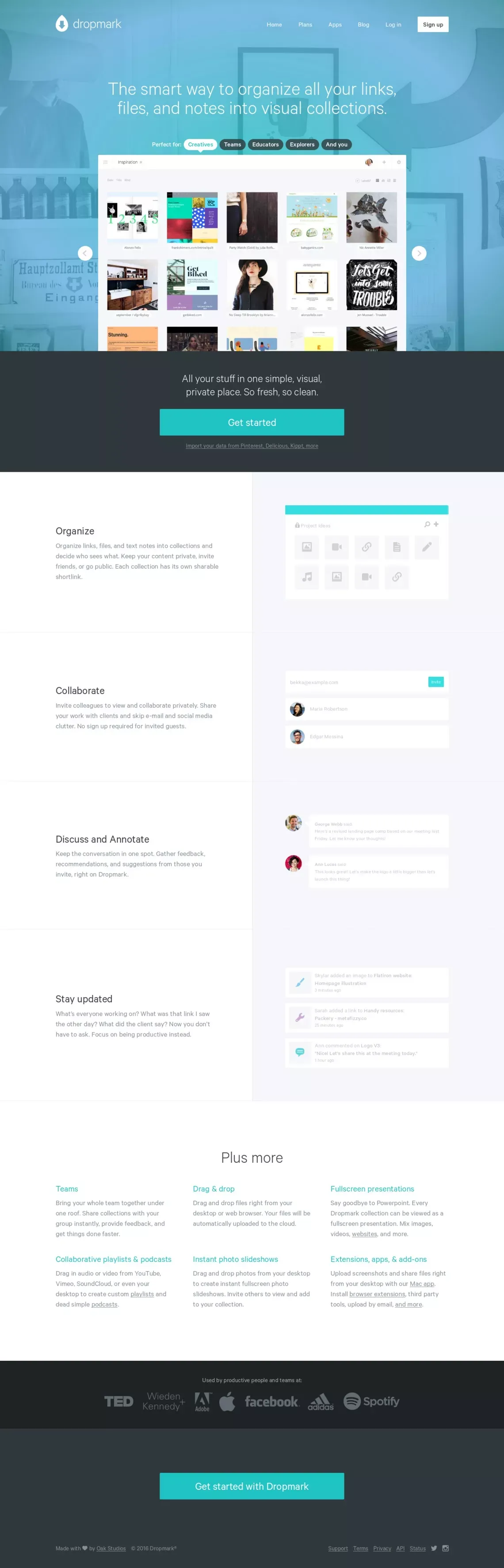 Dropmark | Organize, collaborate, curate, and share online - Landing design