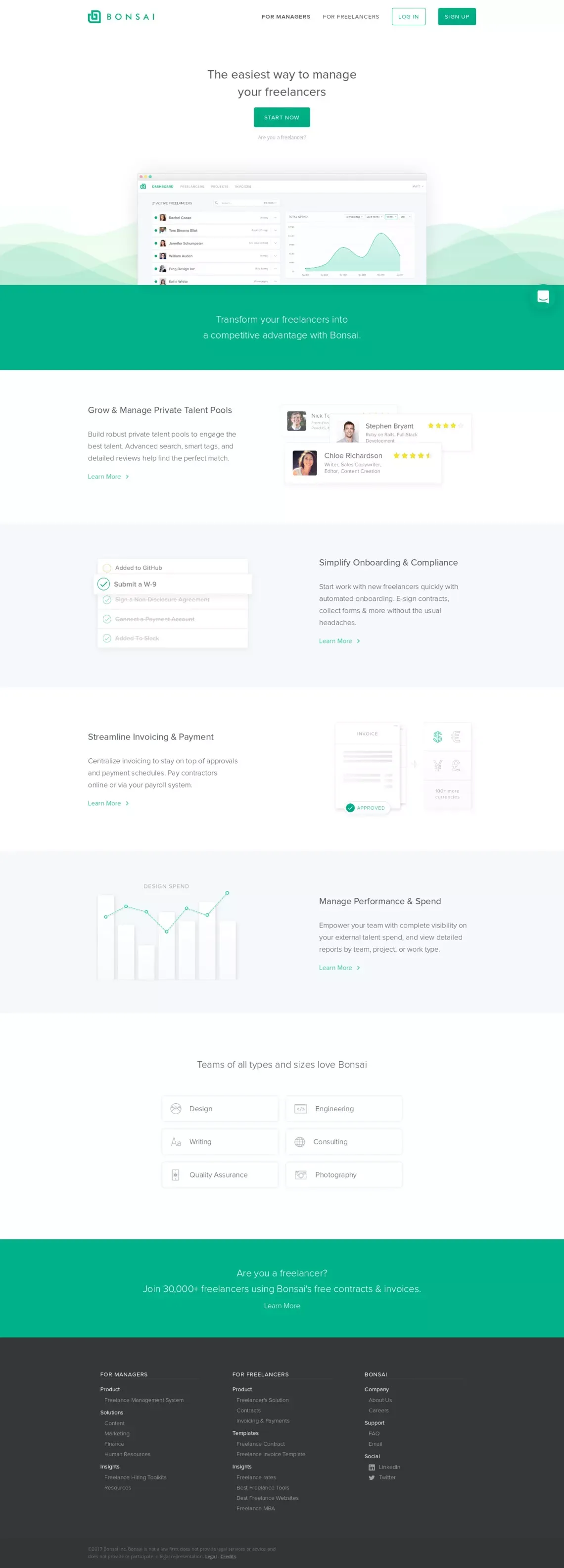 Freelance Management Platform - Bonsai - Landing design