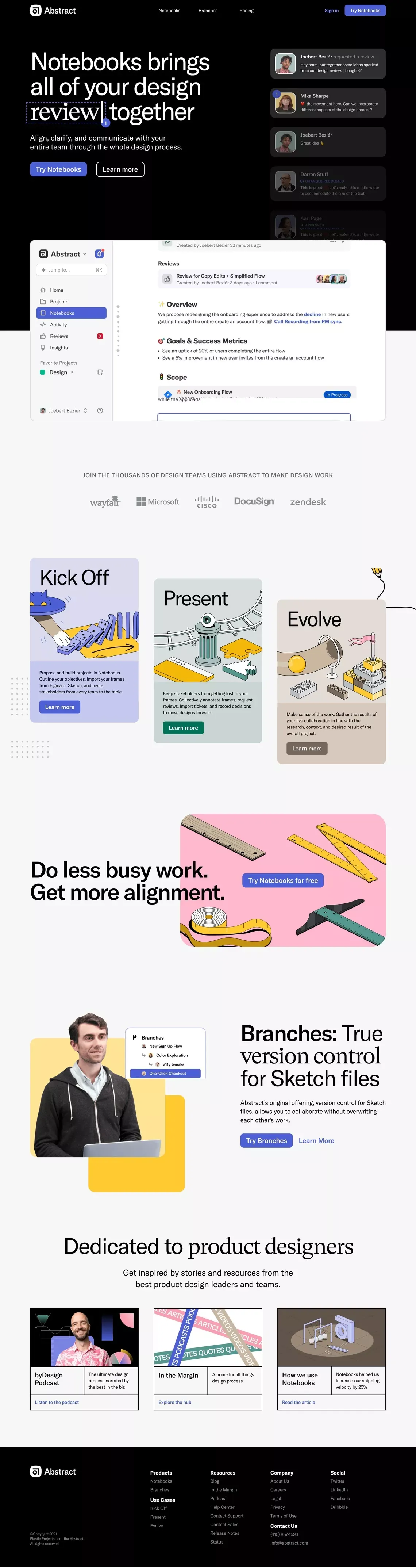 Abstract Notebooks | Bring transparency to your design process - Landing design