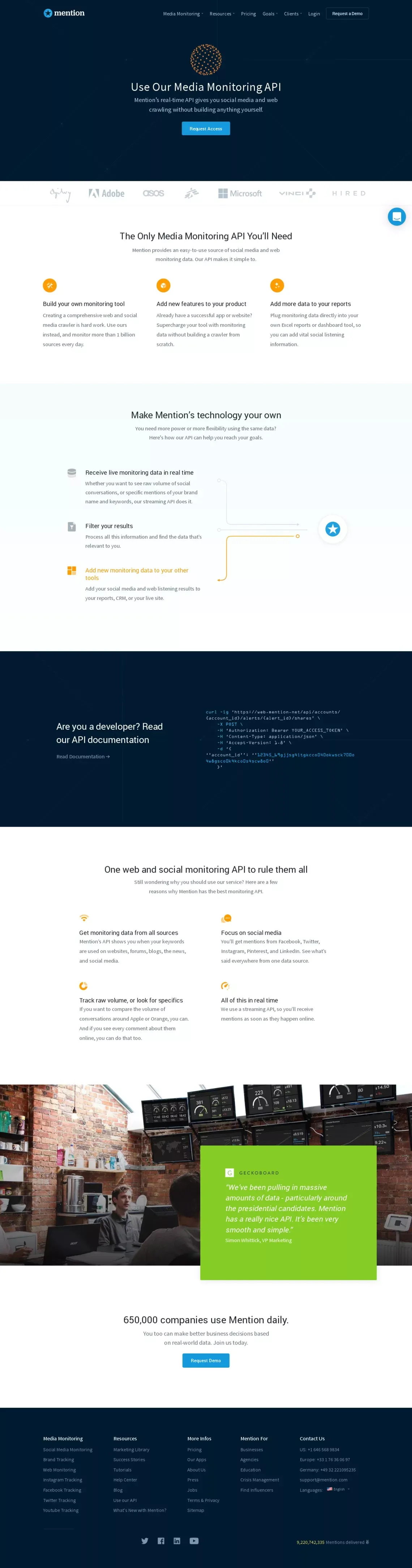 Media monitoring api - Landing design