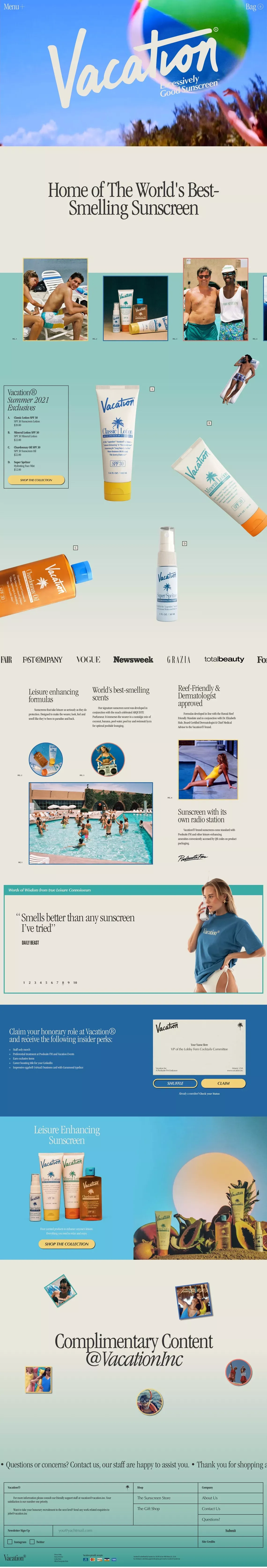 Vacation® The World's Best-Smelling Sunscreen - Ecommerce design