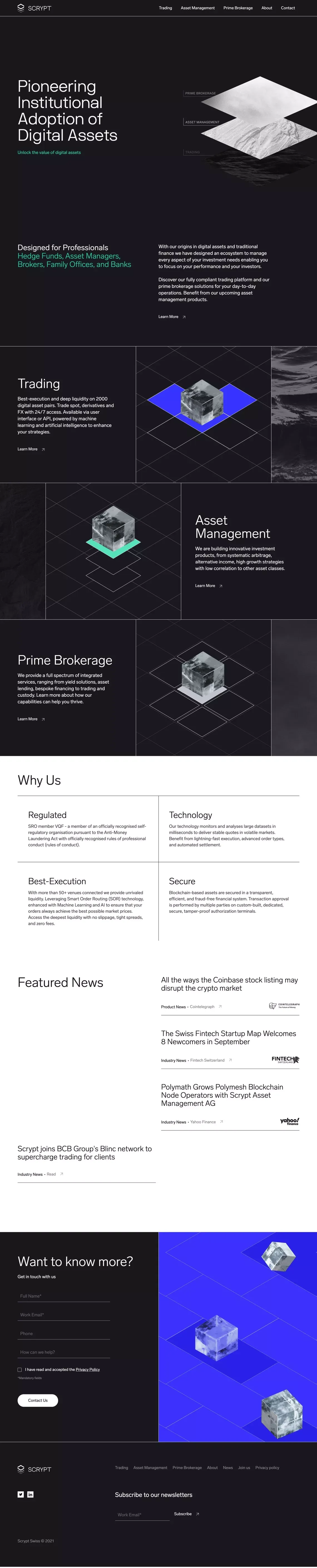 Scrypt | Institutional Digital Asset | Trading | Asset Management | Prime Brokerage - Landing design