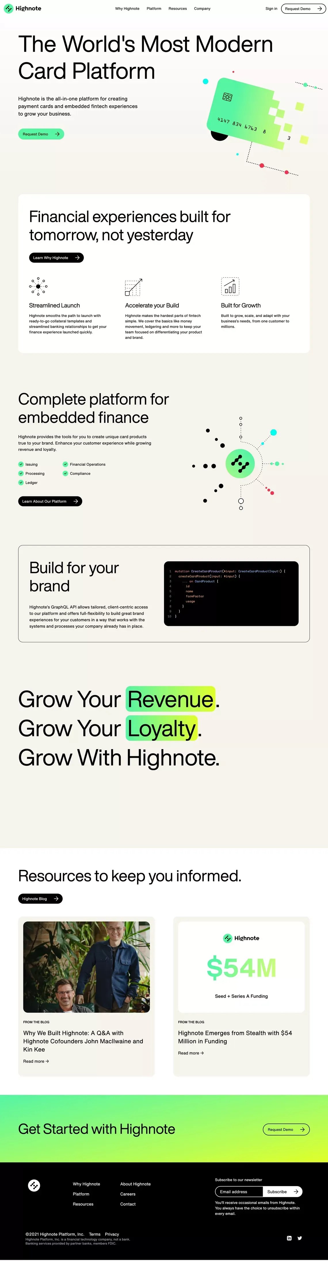 Highnote: The world's most modern card issuance platform - Landing design