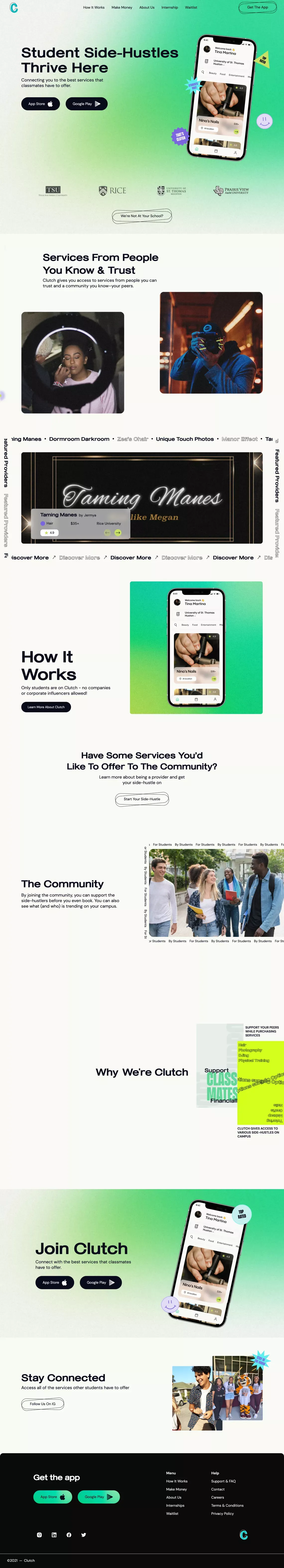 That's Clutch - Student To Student Service Marketplace - Landing design