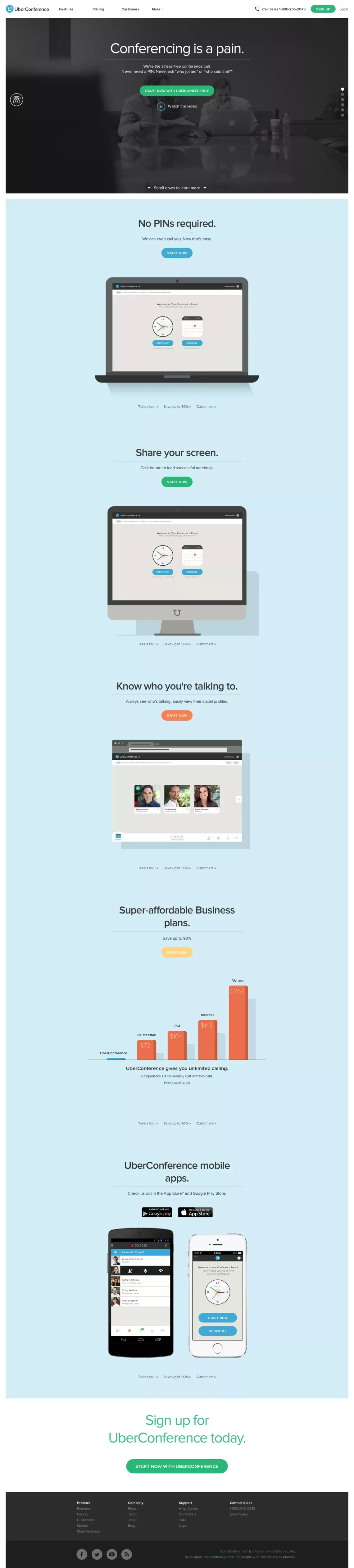 UberConference, the Best in Conferencing - Landing design