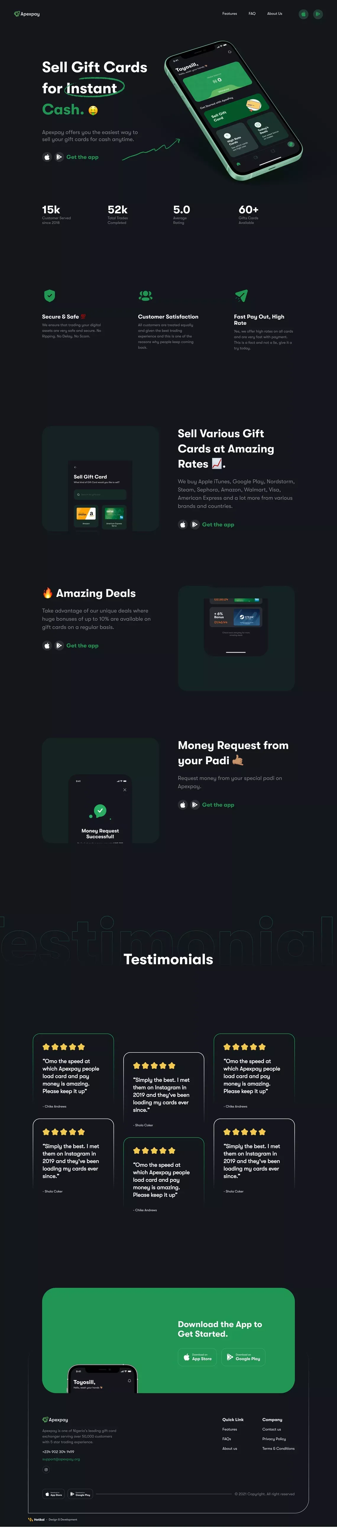 Apexpay - Sell Gift Cards For Cash Online - Landing design