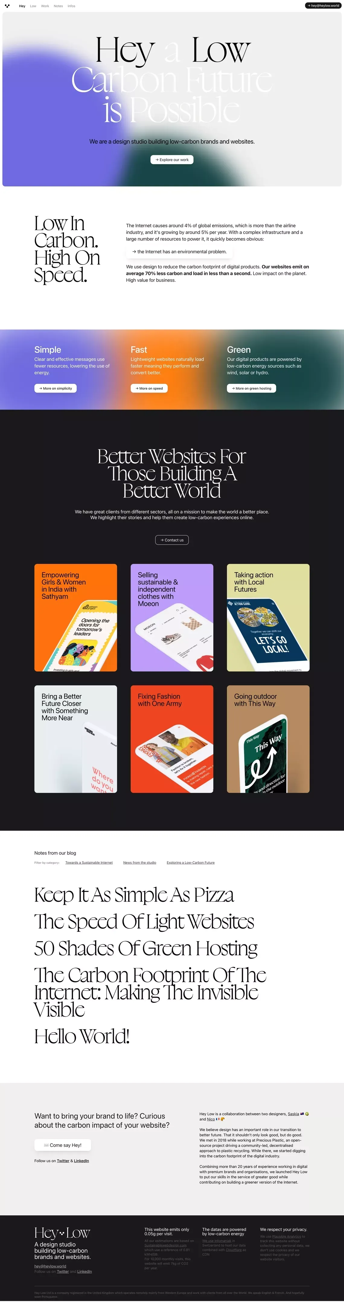 Hey Low, we are a design studio building low-carbon brands and websites. - Portfolio design
