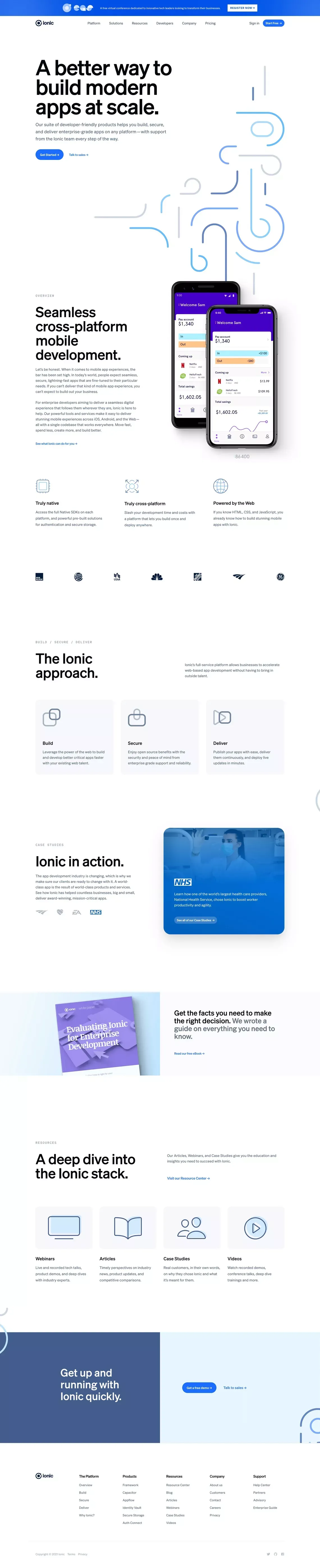Ionic - The Cross-Platform App Development Leader - Landing design