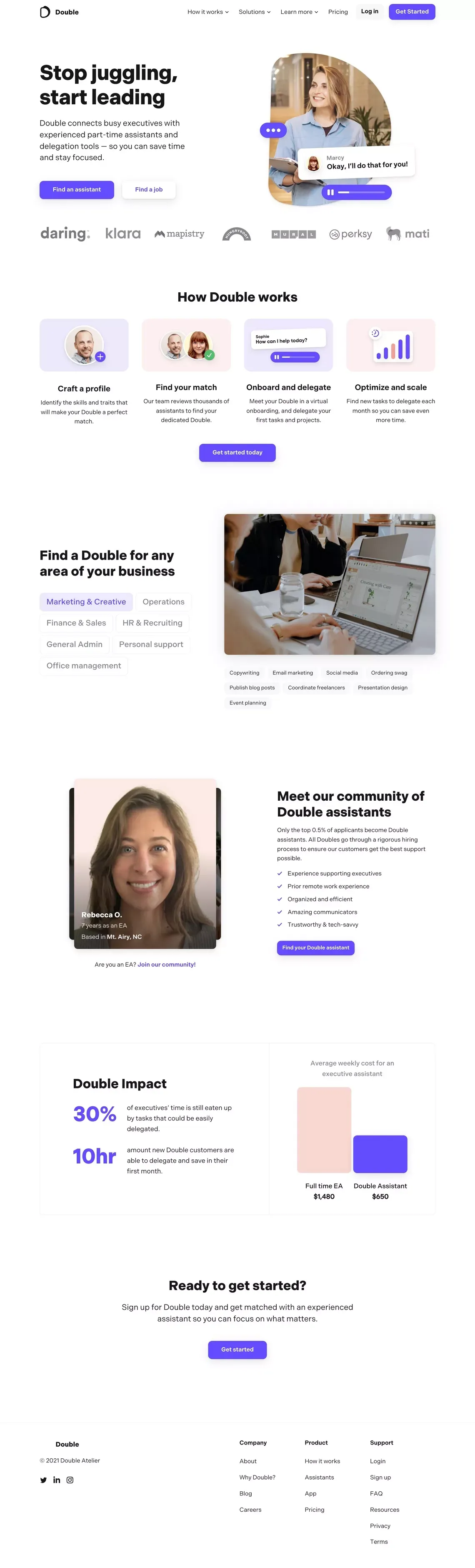 Double - Remote assistants for busy executives - Landing design