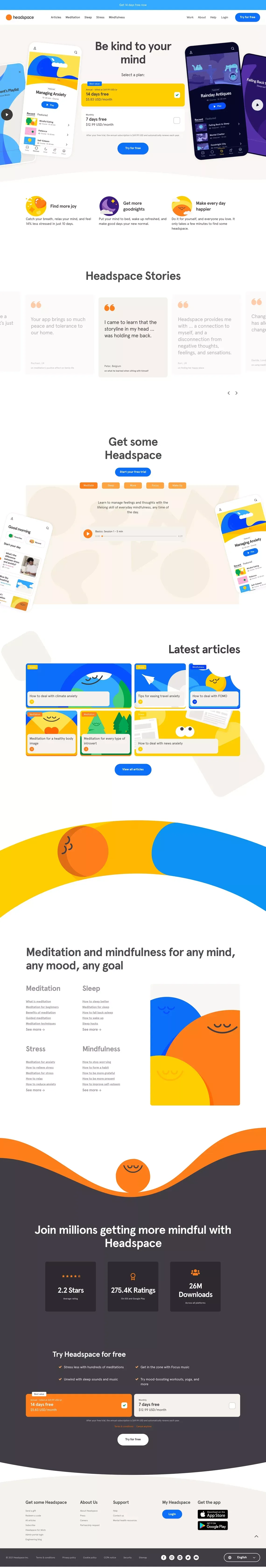 Meditation and Sleep Made Simple - Headspace - Landing design