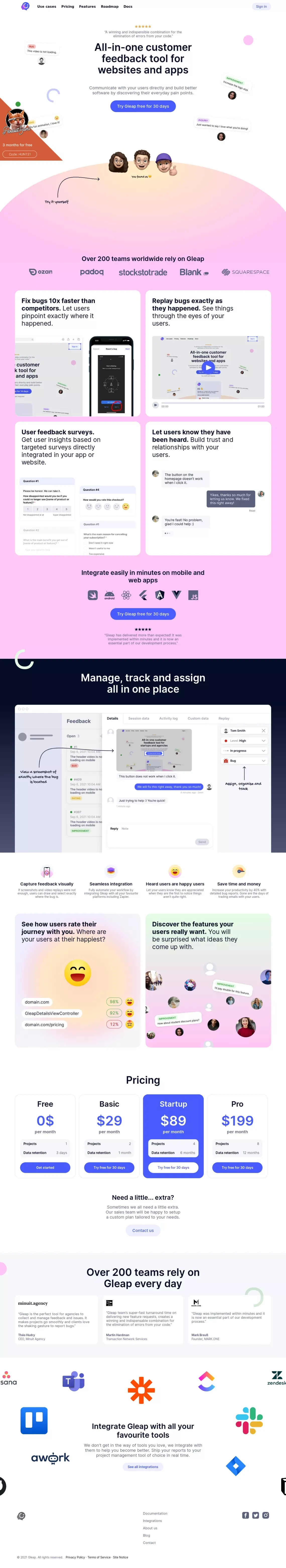 All-in-one customer feedback tool for startups and agencies - Landing design