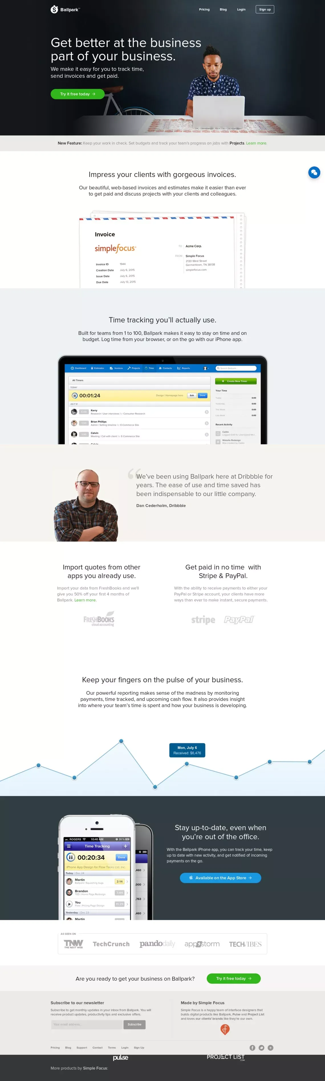 Ballpark - Online Invoicing, Time Tracking, and CRM Software - Landing design
