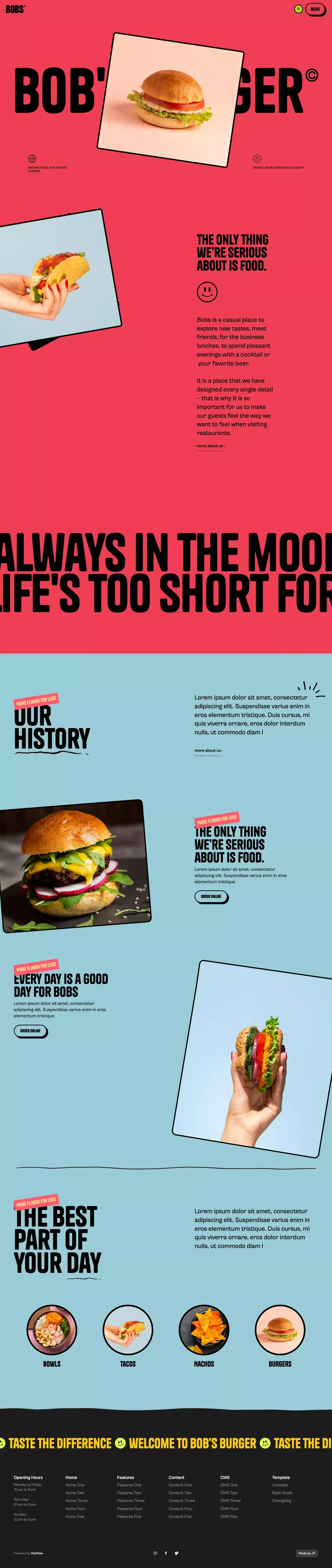 Bob's Burger - Webflow Ecommerce Website Template - Template design