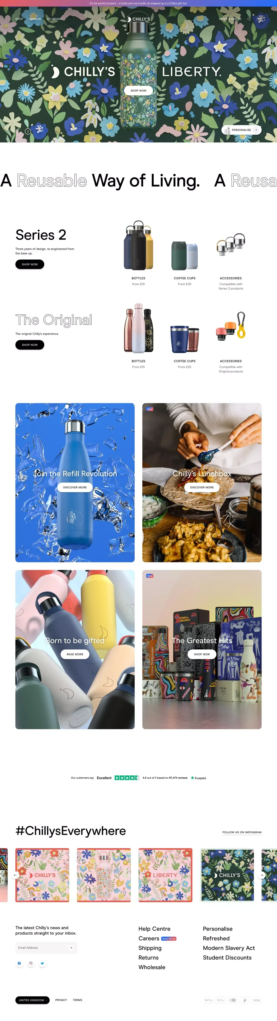 Reusable Water Bottles | Reusable Coffee Cups  | Chilly's - Ecommerce design