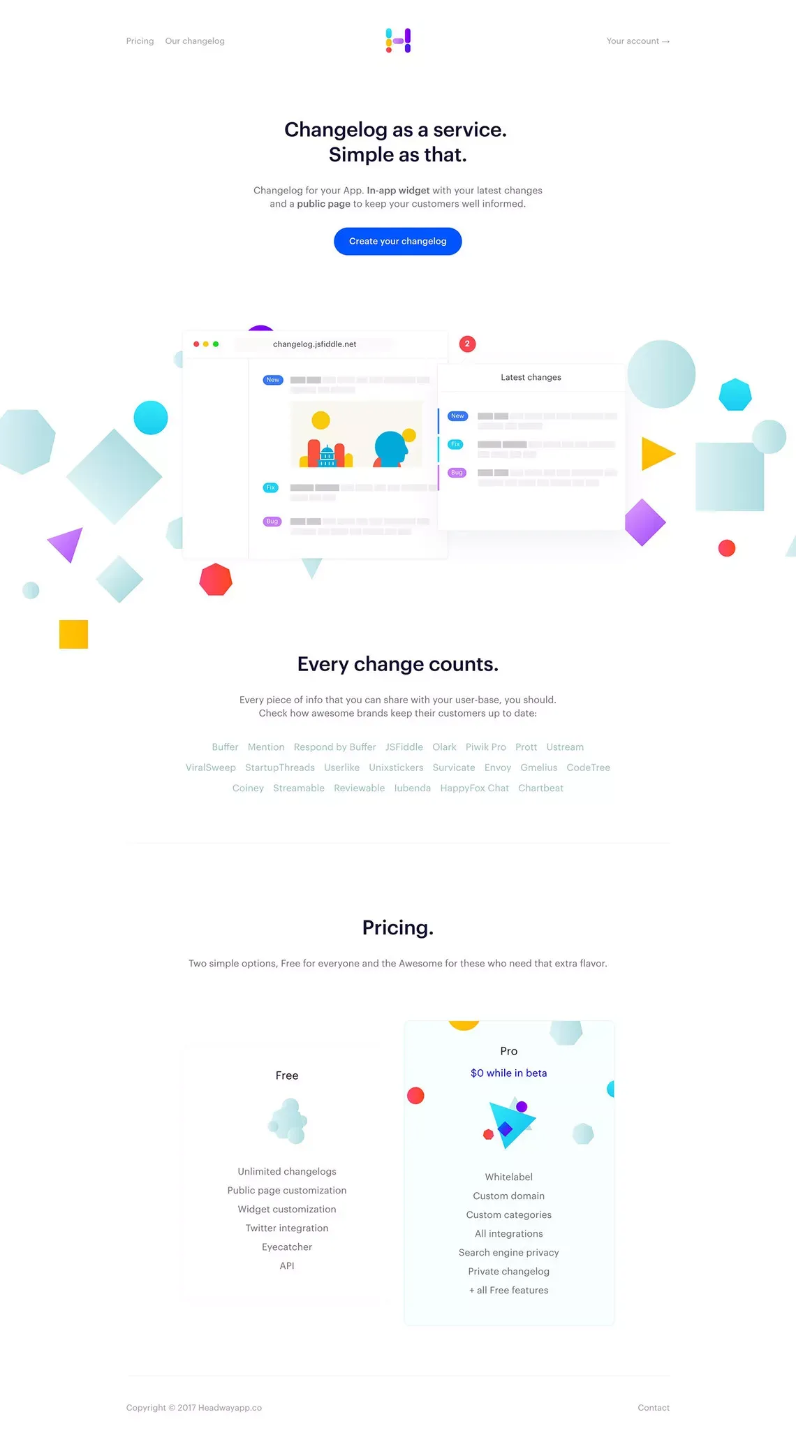 Headway - Changelog as a service. - Landing design