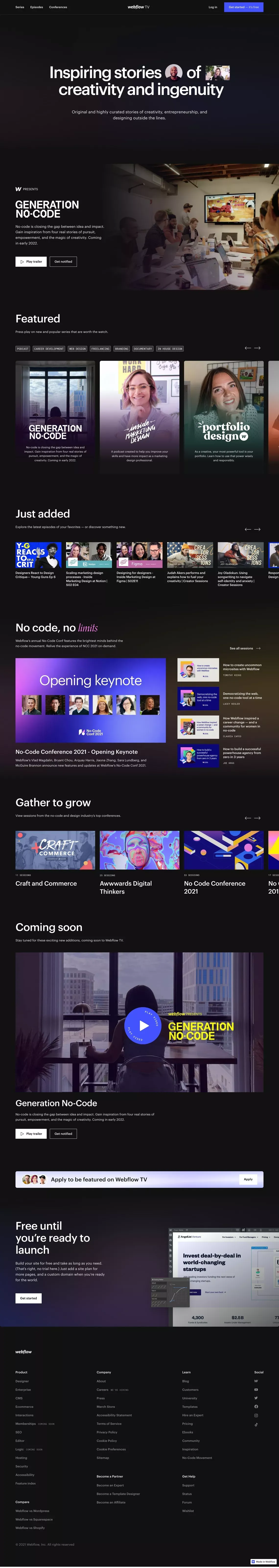 Stream curated & original Webflow content | Webflow TV - Landing design
