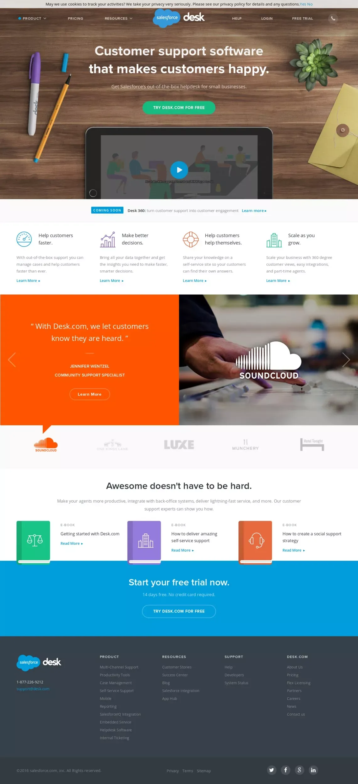Desk.com | Customer Service and Helpdesk Ticket Software - Landing design