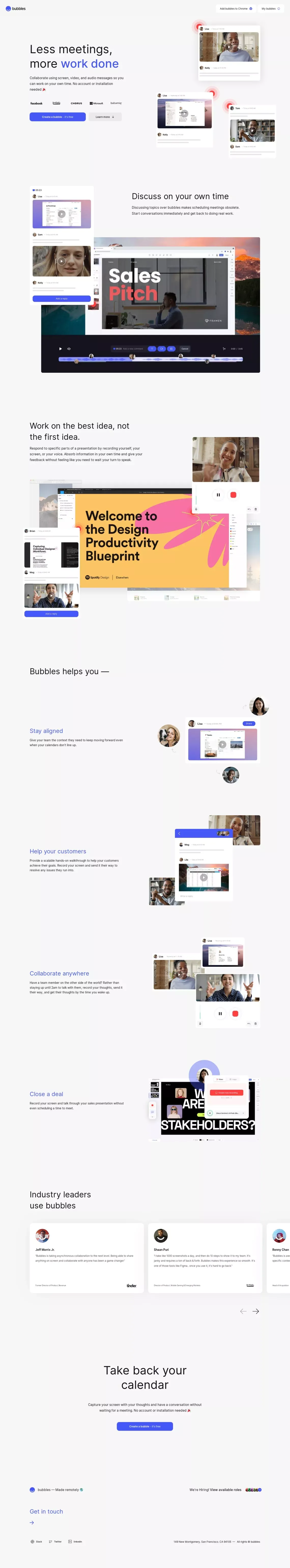 Bubbles: Video and Screenshot Collaboration - Landing design