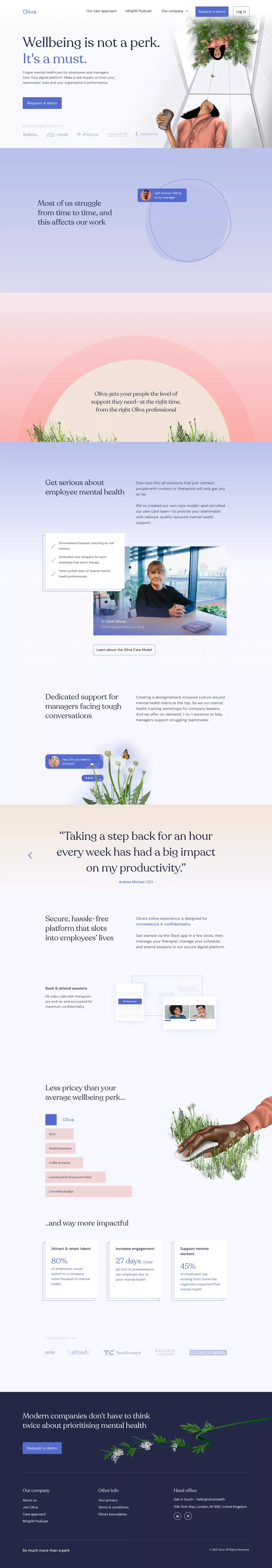 Oliva | Proper Mental Healthcare For The Whole Team - Landing design