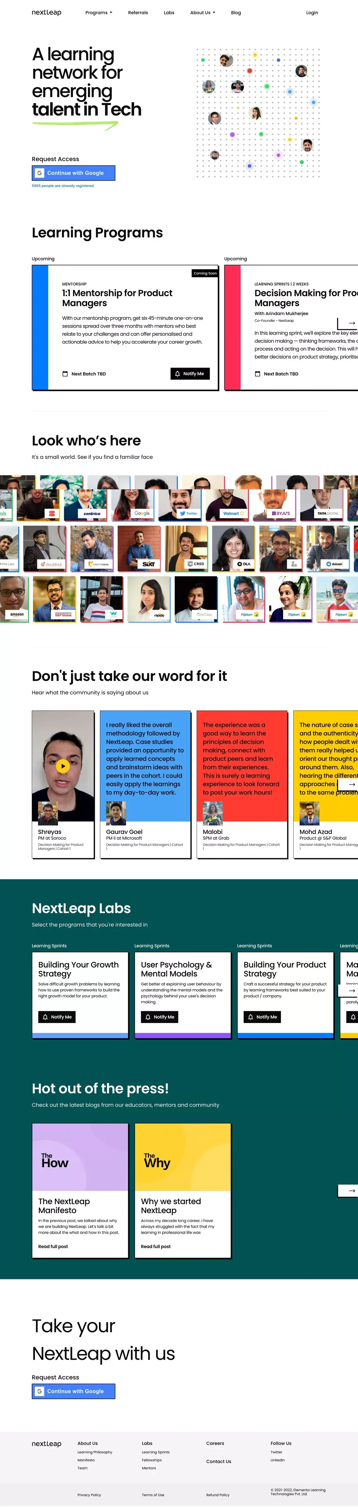 NextLeap - Learning is now social, hands-on and continuous. - Landing design