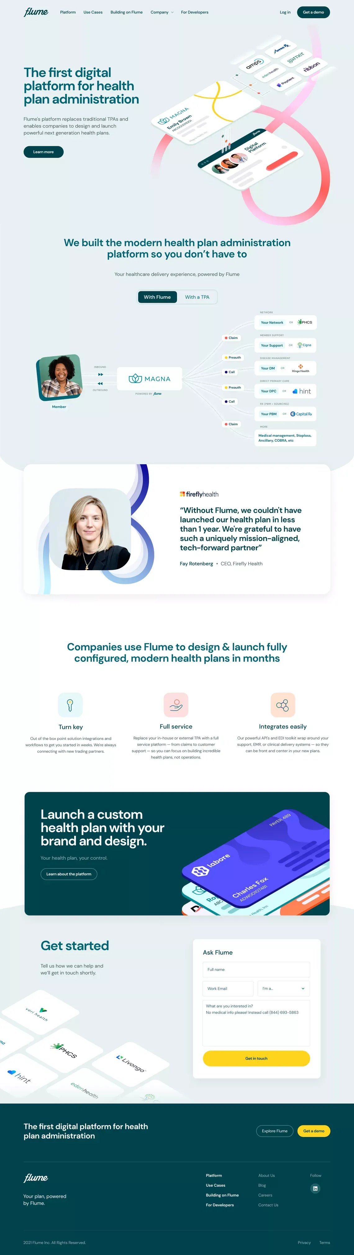 Flume | The first digital platform for health plan administration - Landing design