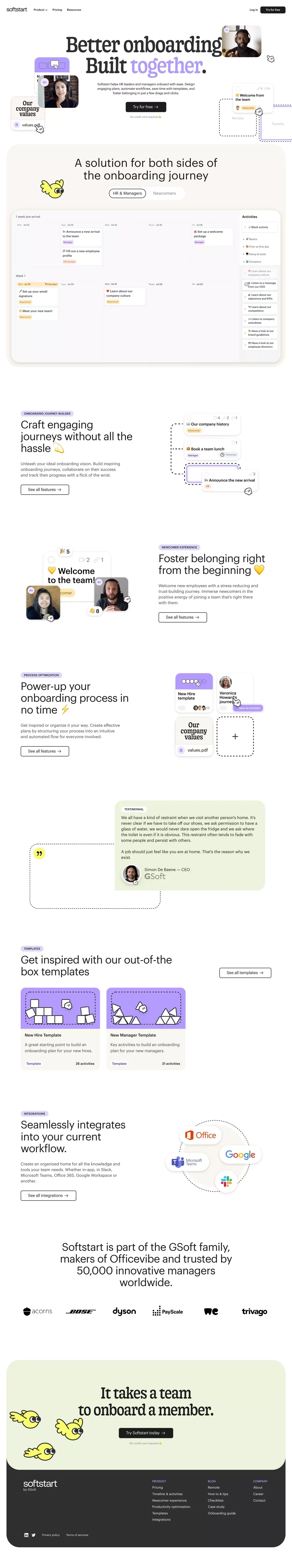 Softstart - Better onboarding. Built together.	 - Landing design