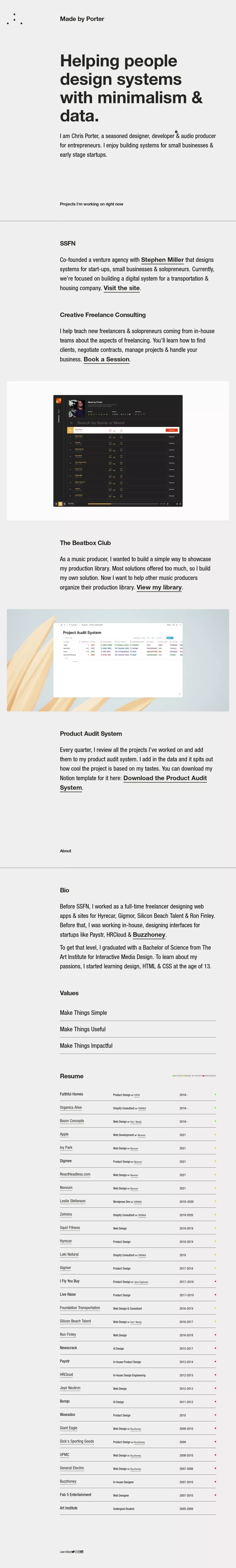 Minimalist designer & problem solver | Made by Porter - Portfolio design