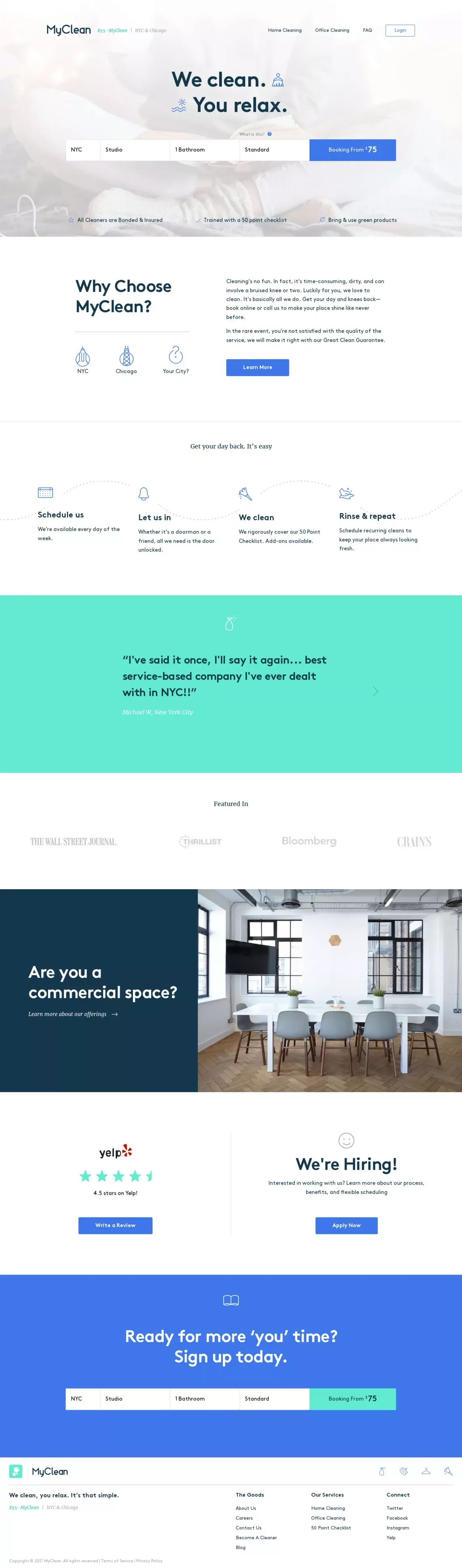 NYC & Chicago Cleaning Services - Book Now | MyClean - Landing design