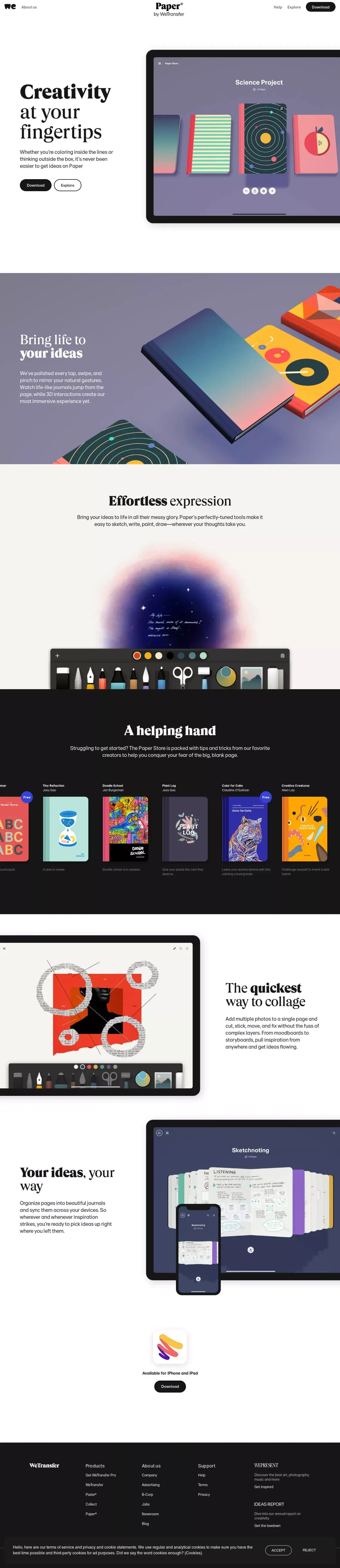 Paper by WeTransfer | Simple Sketch App - Landing design