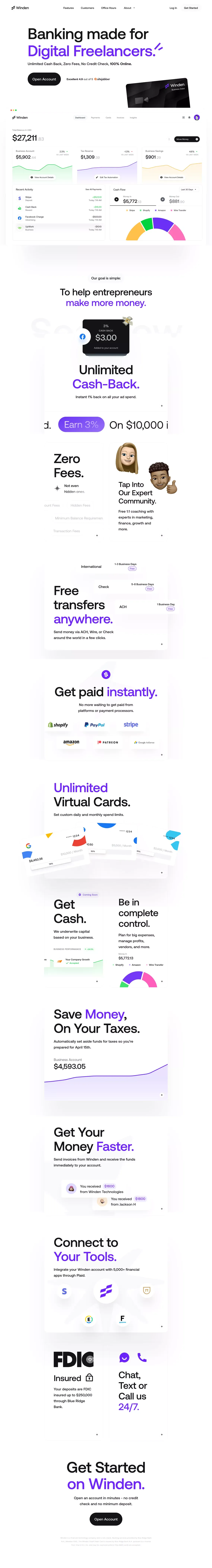 Winden: Business Banking for Entrepreneurs - Landing design