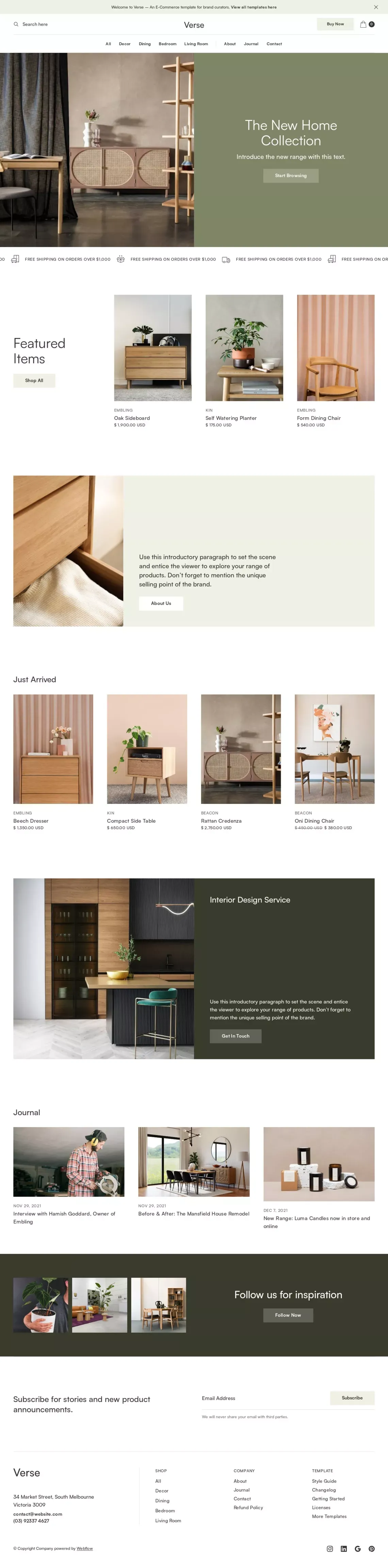 Verse - Webflow Ecommerce Template - Template design