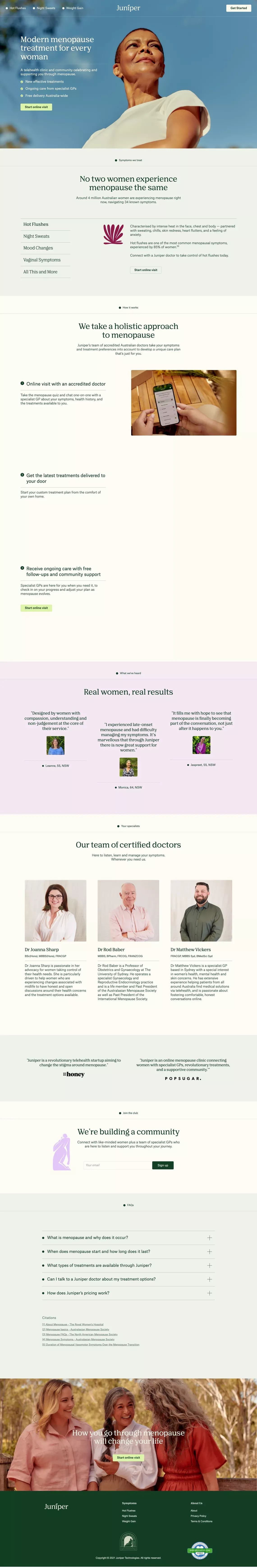 Juniper | Modern menopause treatment for every woman - Landing design