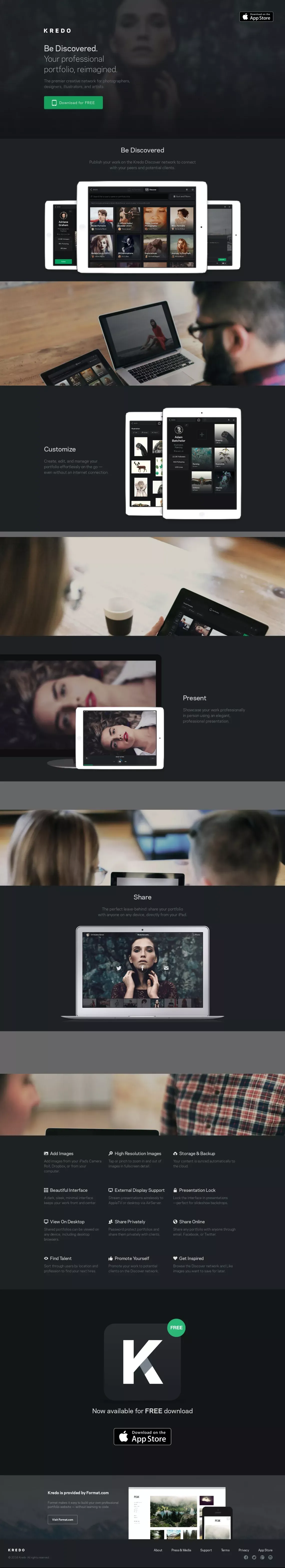 Kredo - Free Professional iPad Portfolio for Creatives - Landing design
