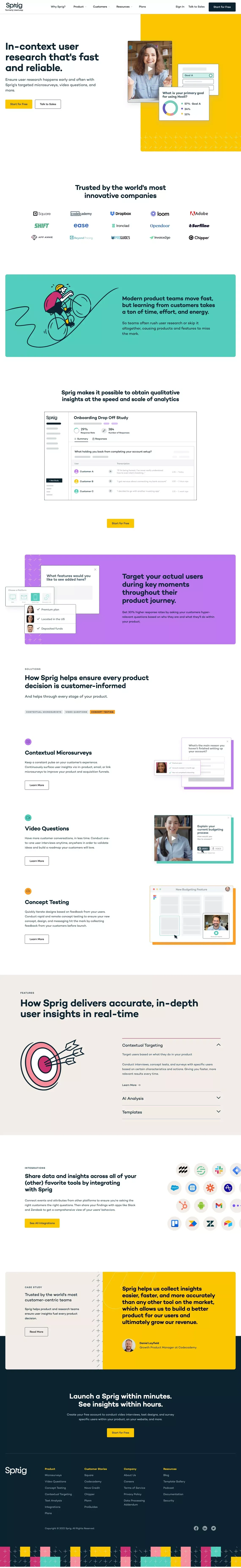 In-Context User Research | Sprig - Landing design