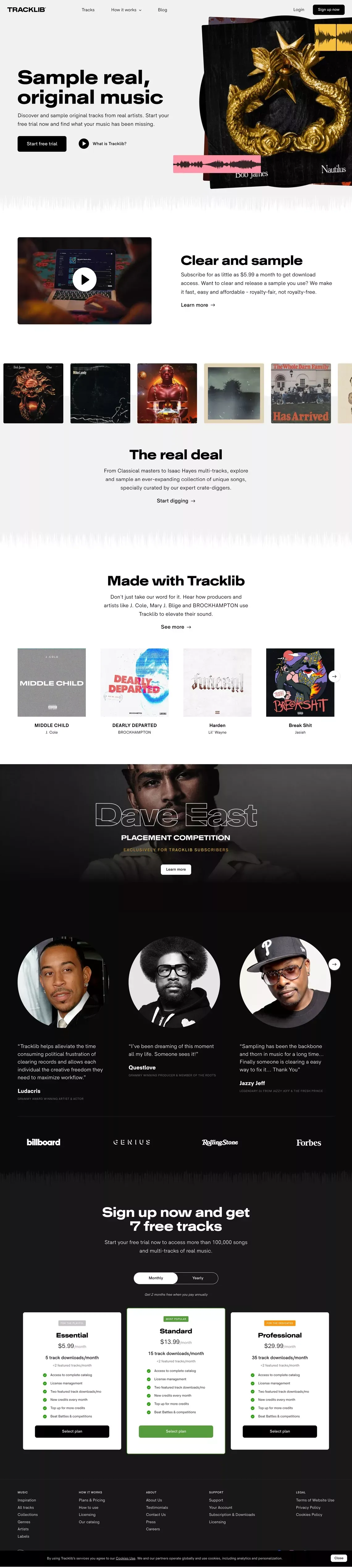 Tracklib - the record store for sampling - Landing design