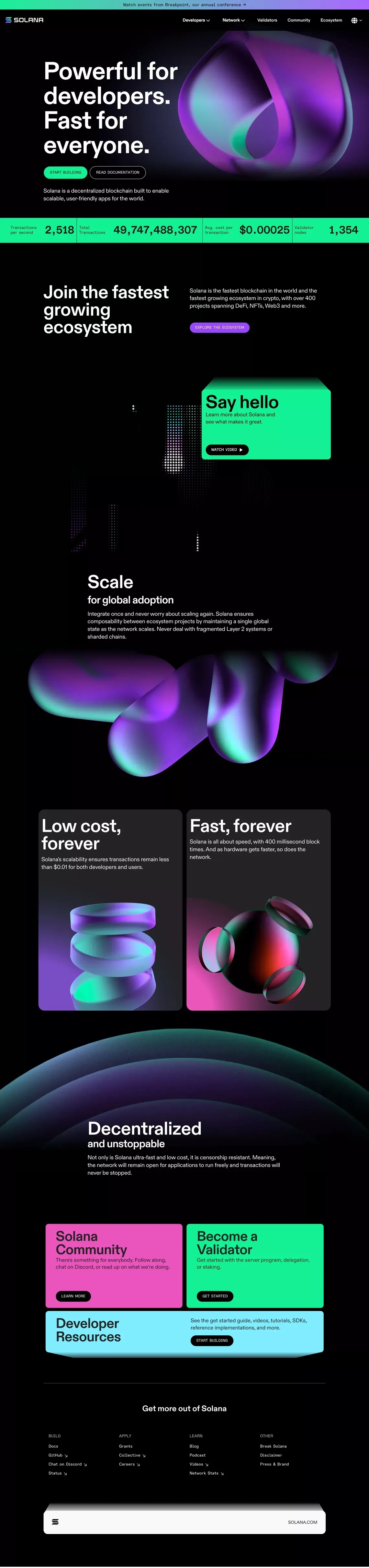Solana: Build crypto apps that scale - Landing design