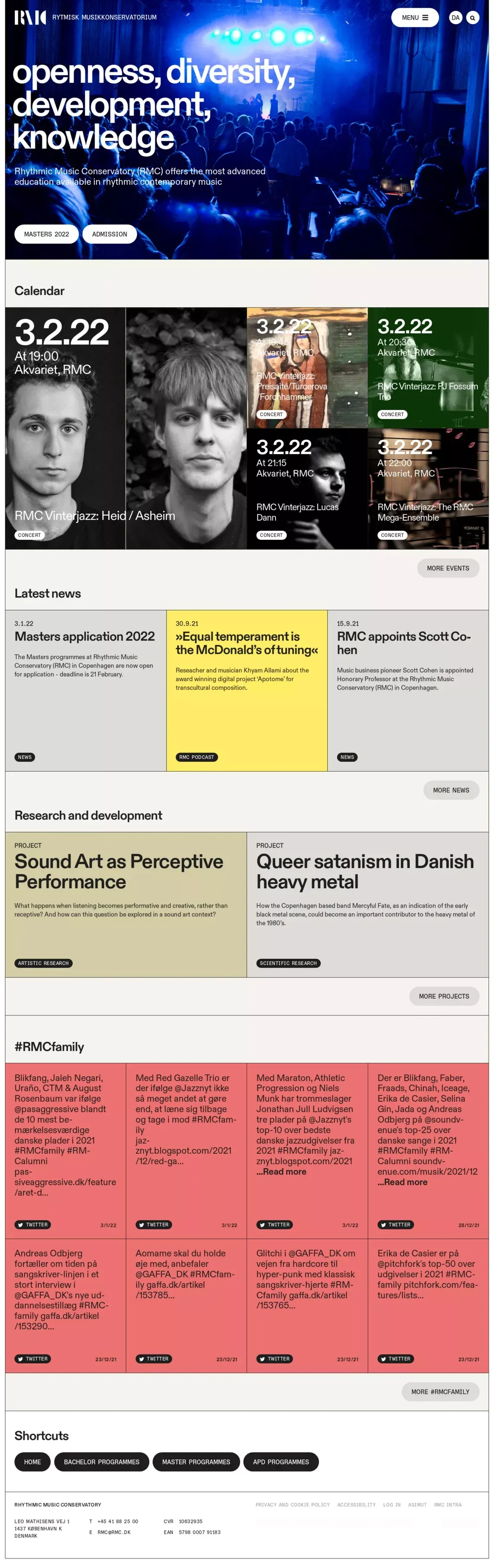 openness, diversity, development, knowledge | Rhythmic Music Conservatory - Landing design