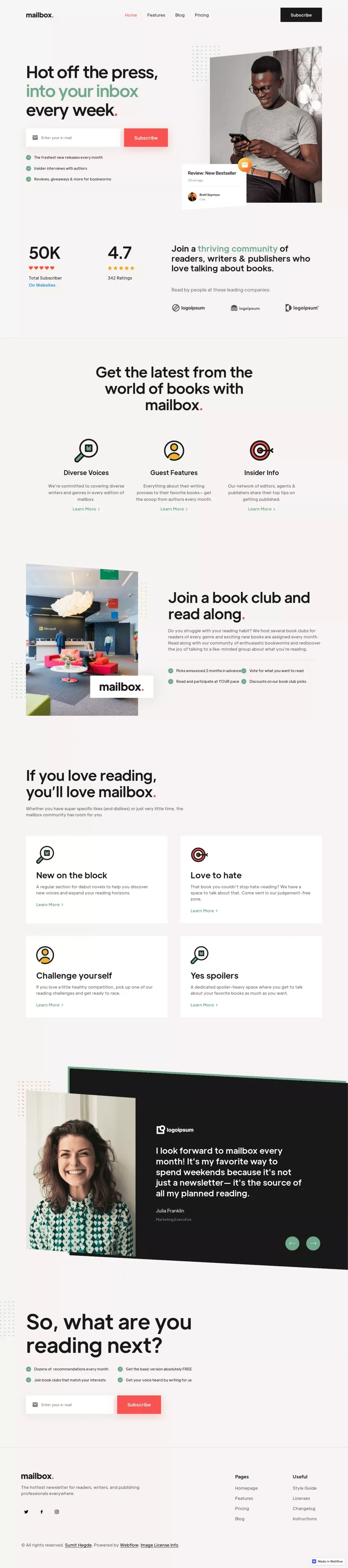 Mailbox - Newsletter Webflow Template - Template design