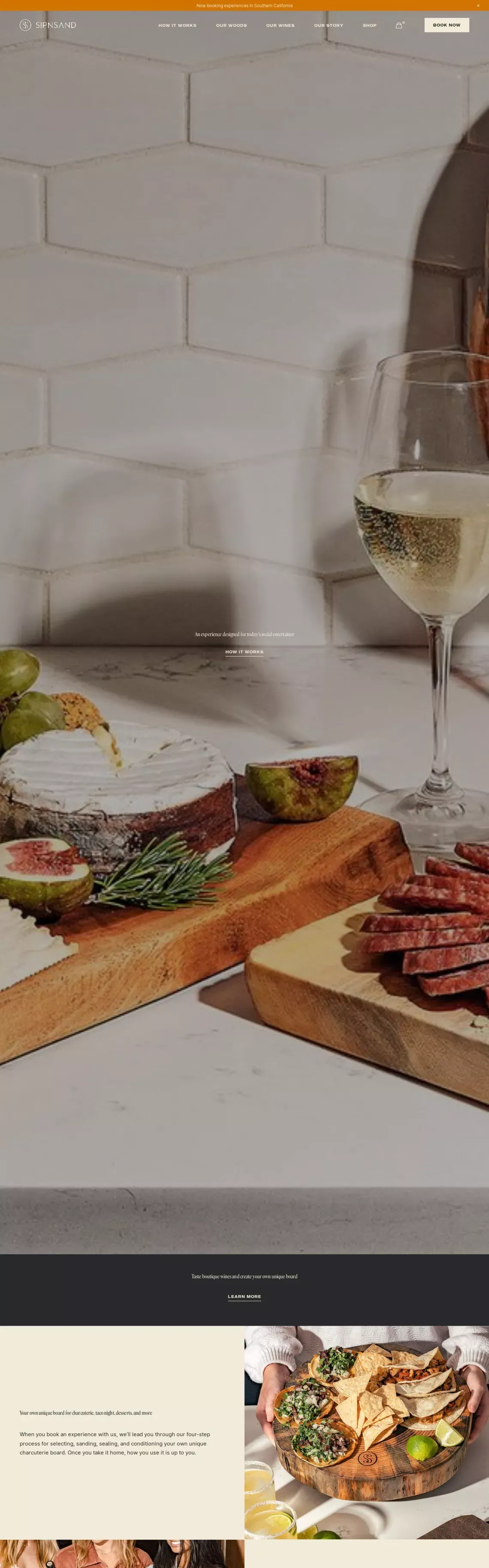SIPNSAND | Where Wine Meets Wood - website design